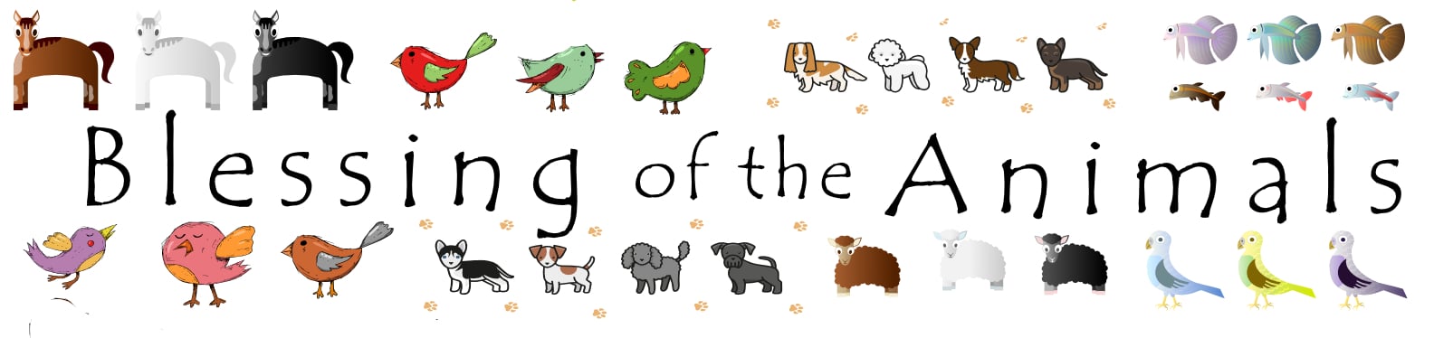 Saint Francis Blessing ot the Animals with images of birds, cats dogs fish and livestock
