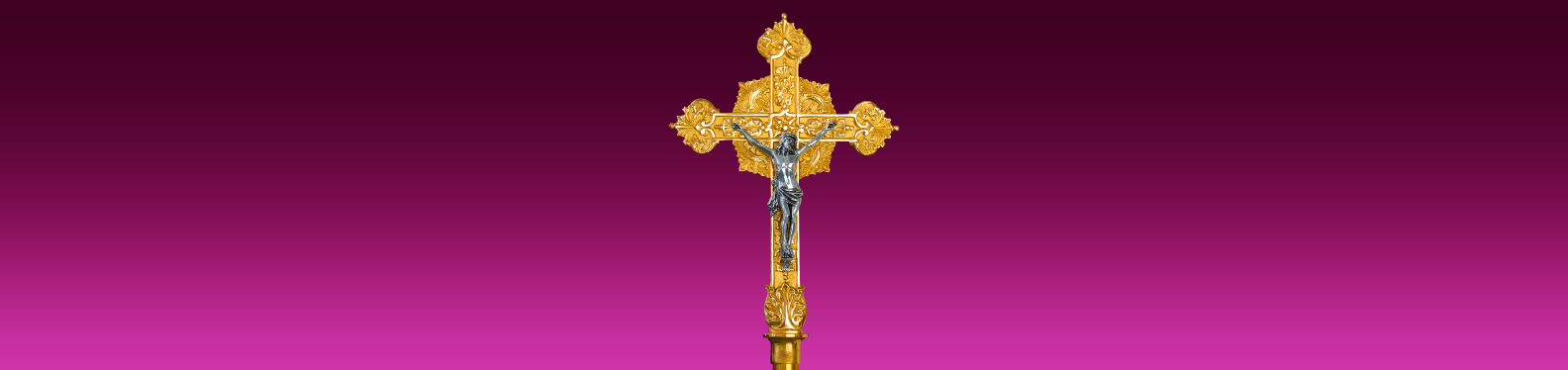Gold Crucifix on a purple lenten background