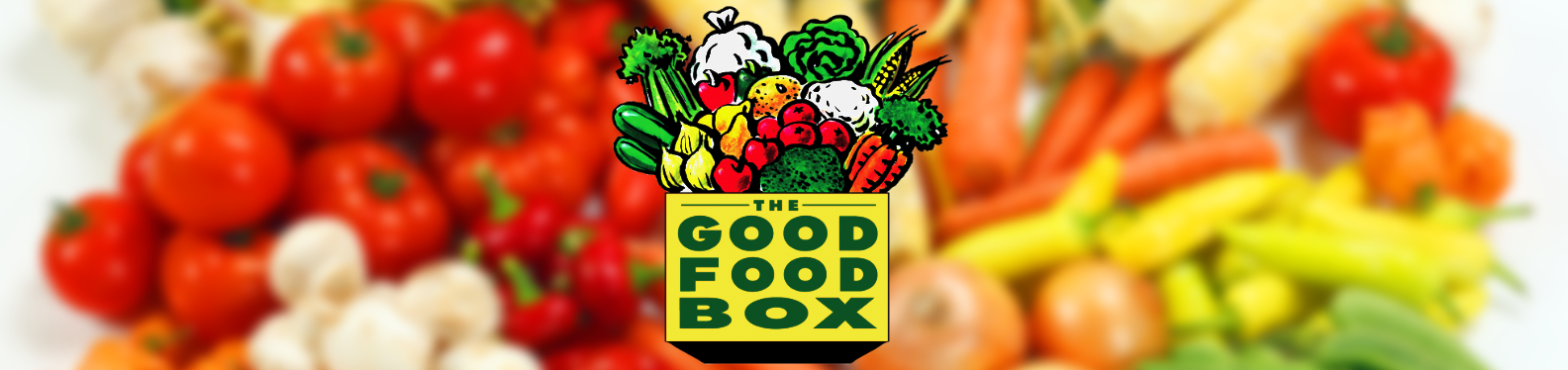 Banner showing vegetables with  text: the good food box