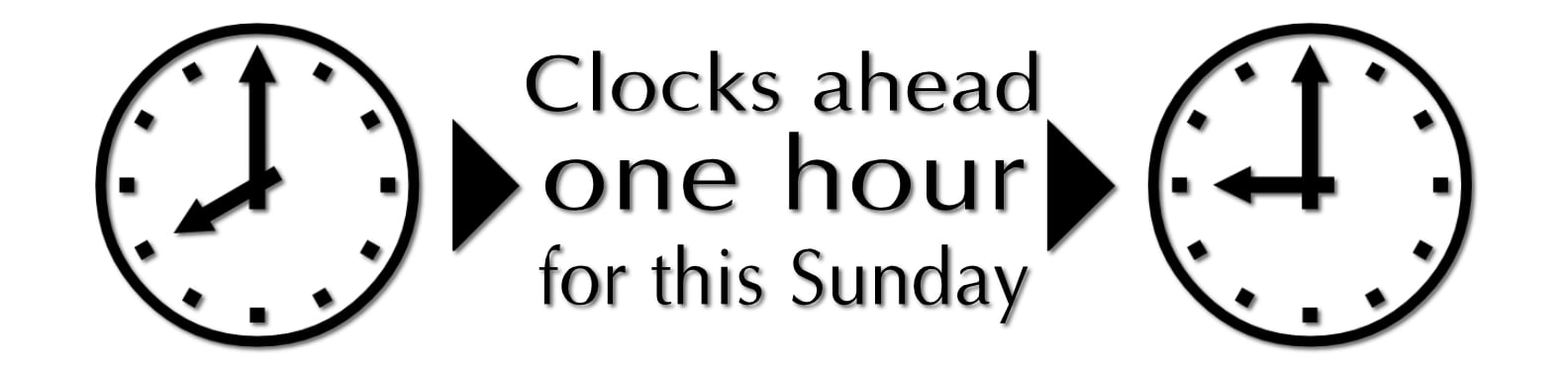 Clocks ahead one hour for Sunday
