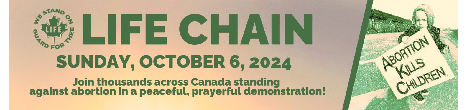 Life Chain Sunday October 6 2024, Joint thousands across Canada standing against abortion in a peaceful, prayerful demonstration. Abortion Kills children.