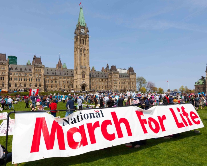 March for Life Banner at the Parliament bulildings