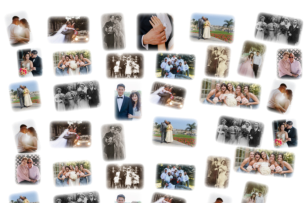 Marriage Sunday image showing a number of wedding portraits, young and old couples