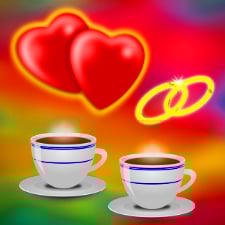 Marriage Sunday Coffee cups, rings and hearts