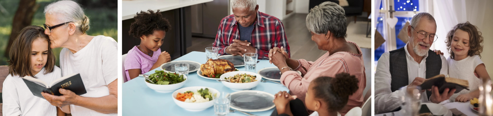 World Day for Grandparents and the Elderly showing 3 sets of grandparents and grandchildren