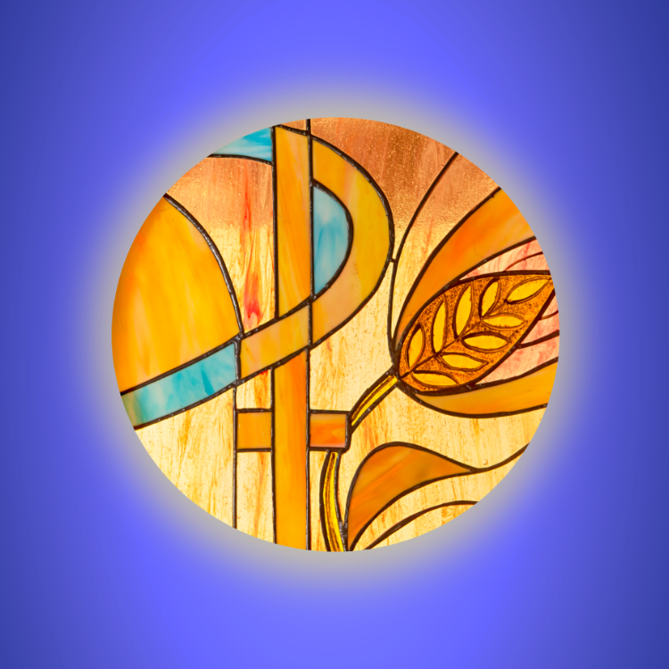 XP symbol in stained glass on a blue background